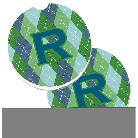 Carolines Treasures Initial R Monogram Blue Argoyle Set of 2 Cup Holder Car Coaster CJ1020-RCARC